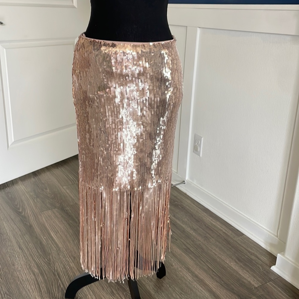 Rose gold sequined high waist skirt